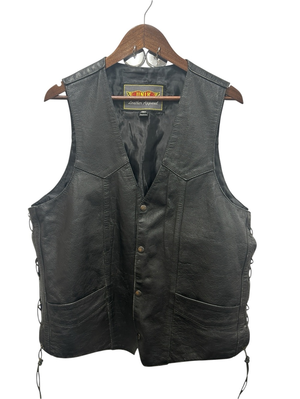 Vintage UNIK Leather Apparel Black Motorcycle Vest Lace Men’s 46T Biker Western